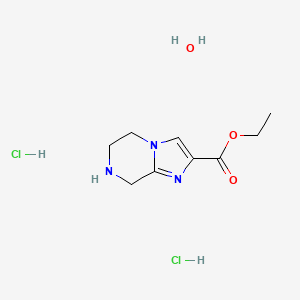 molecular formula C9H17Cl2N3O3 B6320540 Ethyl 5,6,7,8-tetrahydroimidazo[1,2-a]pyrazine-2-carboxylate dihydrochloride hemihydrate CAS No. 892502-00-0