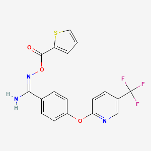 molecular formula C18H12F3N3O3S B6320574 2-Amino-1-aza-2-(4-(5-(trifluoromethyl)(2-pyridyloxy))phenyl)vinyl thiophene-2-carboxylate CAS No. 1025282-34-1