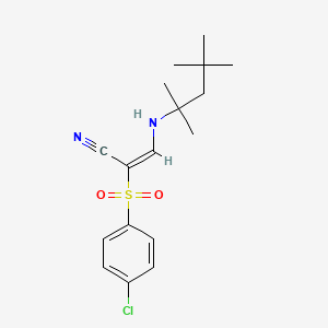 2-((4-Chlorophenyl)sulfonyl)-3-((1,1,3,3-tetramethylbutyl)amino)prop-2-enenitrile