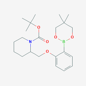molecular formula C22H34BNO5 B6321906 tert-Butyl 2{[2-(5,5-dimethyl-1,3,2-dioxaborinan-2-yl)phenoxy]methyl}piperidine-1-carboxylate CAS No. 2096997-38-3