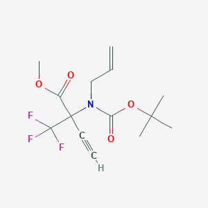 molecular formula C14H18F3NO4 B6327987 Methyl 2-[allyl(tert-butoxycarbonyl)amino]-2-(trifluoromethyl)but-3-ynoate CAS No. 1262415-72-4
