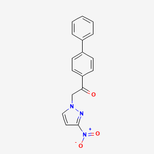 molecular formula C17H13N3O3 B6330477 1-{[1,1'-biphenyl]-4-yl}-2-(3-nitro-1H-pyrazol-1-yl)ethan-1-one CAS No. 1240565-75-6