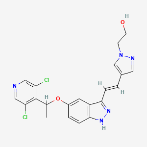 molecular formula C21H19Cl2N5O2 B6335425 (E)-2-(4-(2-(5-(1-(3,5-Dichloropyridin-4-yl)ethoxy)-1H-indazol-3-yl)vinyl)-1H-pyrazol-1-yl)ethanol CAS No. 1254473-85-2