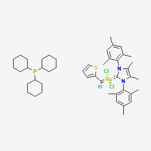 molecular formula C46H65Cl2N2PRuS B6338423 Tricyclohexylphosphine[4,5-dimethyl-1,3-bis(2,4,6-trimethylphenyl)imidazol-2-ylidene][2-thienylmethylene]ruthenium(II) dichloride CAS No. 1190427-50-9