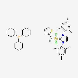 molecular formula C44H61Cl2N2PRuS B6338426 Tricyclohexylphosphine[1,3-bis(2,4,6-trimethylphenyl)imidazol-2-ylidene][2-thienylmethylene]ruthenium(II) dichloride CAS No. 1190427-49-6