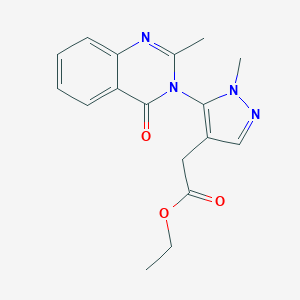 molecular formula C17H18N4O3 B063404 1H-Pyrazole-4-acetic acid, 1-methyl-5-(2-methyl-4-oxo-3(4H)-quinazolinyl)-, ethyl ester CAS No. 160662-10-2