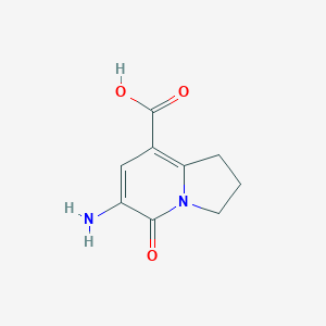 molecular formula C9H10N2O3 B063415 6-Amino-5-oxo-1,2,3,5-tetrahydroindolizine-8-carboxylic acid CAS No. 185856-19-3