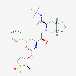molecular formula C28H43N3O6S3 B063417 5-(3(R)-(((2(R)-trans-Methyl-1,1-dioxotetrahydro-3(S)-thienyloxy)carbonyl)amino)-4-(phenylthio)-2(R)-hydroxybutyl)-N-(1,1-dimethylethyl)octahydrothieno(3,2-c)pyridine-6(R)-carboxamide CAS No. 169273-55-6