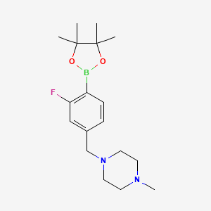 molecular formula C18H28BFN2O2 B6343045 1-(3-Fluoro-4-(4,4,5,5-tetramethyl-1,3,2-dioxaborolan-2-yl)benzyl)-4-methylpiperazine CAS No. 2088001-26-5