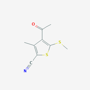 molecular formula C9H9NOS2 B063443 4-Acetyl-3-methyl-5-(methylthio)thiophene-2-carbonitrile CAS No. 175202-62-7