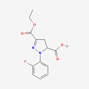 molecular formula C13H13FN2O4 B6345218 3-(Ethoxycarbonyl)-1-(2-fluorophenyl)-4,5-dihydro-1H-pyrazole-5-carboxylic acid CAS No. 1264044-47-4