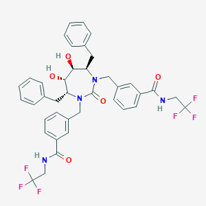 molecular formula C39H38F6N4O5 B063474 Benzamide, 3,3'-(((4R,5S,6S,7R)-tetrahydro-5,6-dihydroxy-2-oxo-4,7-bis(phenylmethyl)-1H-1,3-diazepine-1,3(2H)-diyl)bis(methylene))bis(N-(2,2,2-trifluoroethyl)- CAS No. 183860-46-0