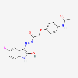 molecular formula C18H15IN4O4 B6354624 3-(2-(4-Acetamidophenoxy)acetylhydrazidyl)-5-iodo-2-oxoindoline CAS No. 1024577-19-2