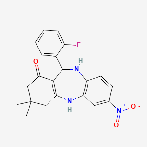 2,10-Diaza-9-(2-fluorophenyl)-5,5-dimethyl-14-nitrotricyclo[9.4.0.0<3,8>]pentadeca-1(15),3(8),11(12),13-tetraen-7-one