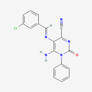 molecular formula C18H12ClN5O B6355427 5-(1-Aza-2-(3-chlorophenyl)vinyl)-4-imino-2-oxo-3-phenyl-1H-1,3-diazine-6-carbonitrile CAS No. 1274948-25-2