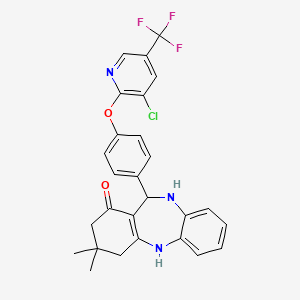 molecular formula C27H23ClF3N3O2 B6355441 11-[4-[3-Chloro-5-trifluoromethyl-2-pyridinyloxyphenyl]-hexahydro-3,3-dimethyl-1H-dibenzo[b,e][1,4]diazepin-1-one CAS No. 1023485-44-0