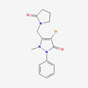molecular formula C15H16BrN3O2 B6355460 4-Bromo-2-methyl-3-((2-oxopyrrolidinyl)methyl)-1-phenyl-3-pyrazolin-5-one CAS No. 1023506-63-9