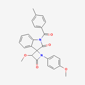 B6355468 3-Methoxy-1-(4-methoxyphenyl)-5-((4-methylphenyl)carbonyl)spiro[azetidine-4,3'-indoline]-2,6-dione CAS No. 1023518-71-9