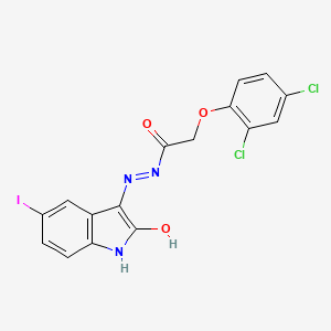 molecular formula C16H10Cl2IN3O3 B6355578 3-(2-(2,4-Dichlorophenoxy)acetylhydrazidyl)-5-iodo-2-oxoindoline CAS No. 1024524-10-4