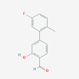 molecular formula C14H11FO2 B6377776 5-(5-Fluoro-2-methylphenyl)-2-formylphenol CAS No. 1261994-37-9