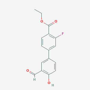 molecular formula C16H13FO4 B6378943 4-[4-(Ethoxycarbonyl)-3-fluorophenyl]-2-formylphenol CAS No. 1111132-40-1
