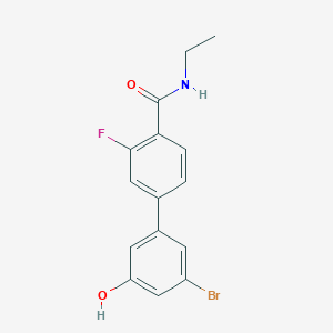 molecular formula C15H13BrFNO2 B6383643 3-Bromo-5-[4-(ethylcarbamoyl)-3-fluorophenyl]phenol CAS No. 1262003-99-5