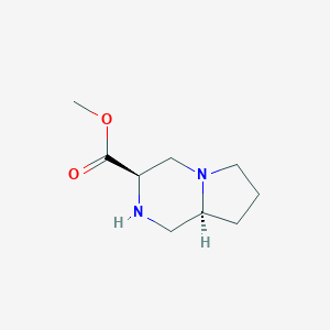 molecular formula C9H16N2O2 B063903 Pyrrolo[1,2-a]pyrazine-3-carboxylic acid, octahydro-, methyl ester, (3R-trans)-(9CI) CAS No. 181795-67-5