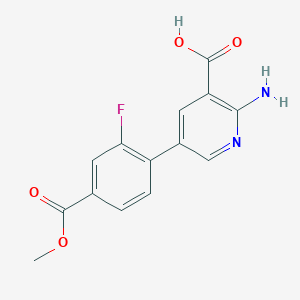 molecular formula C14H11FN2O4 B6392803 2-Amino-5-(2-fluoro-4-methoxycarbonylphenyl)nicotinic acid CAS No. 1262007-98-6