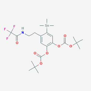 molecular formula C23H34F3NO7Sn B063929 Tert-butyl [2-[(2-methylpropan-2-yl)oxycarbonyloxy]-4-[2-[(2,2,2-trifluoroacetyl)amino]ethyl]-5-trimethylstannylphenyl] carbonate CAS No. 170953-68-1