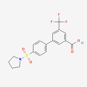 molecular formula C18H16F3NO4S B6412969 3-[4-(Pyrrolidinylsulfonyl)phenyl]-5-trifluoromethylbenzoic acid CAS No. 1261894-46-5