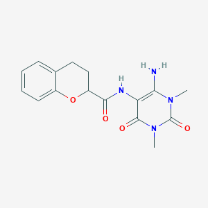 molecular formula C16H18N4O4 B064146 N-(4-amino-1,3-dimethyl-2,6-dioxopyrimidin-5-yl)-3,4-dihydro-2H-chromene-2-carboxamide CAS No. 166115-85-1