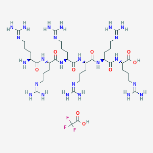molecular formula C38H75F3N24O9 B6416552 (2S)-2-[[(2S)-2-[[(2S)-2-[[(2S)-2-[[(2S)-2-[[(2S)-2-amino-5-(diaminomethylideneamino)pentanoyl]amino]-5-(diaminomethylideneamino)pentanoyl]amino]-5-(diaminomethylideneamino)pentanoyl]amino]-5-(diaminomethylideneamino)pentanoyl]amino]-5-(diaminomethylideneamino)pentanoyl]amino]-5-(diaminomethylideneamino)pentanoic acid;2,2,2-trifluoroacetic acid CAS No. 1776943-55-5