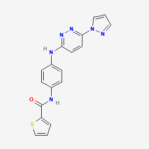 molecular formula C18H14N6OS B6416925 N-(4-{[6-(1H-pyrazol-1-yl)pyridazin-3-yl]amino}phenyl)thiophene-2-carboxamide CAS No. 1019105-52-2