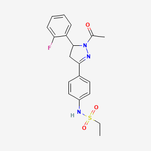 molecular formula C19H20FN3O3S B6418150 N-(4-(1-acetyl-5-(2-fluorophenyl)-4,5-dihydro-1H-pyrazol-3-yl)phenyl)ethanesulfonamide CAS No. 852141-17-4