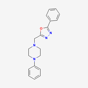 molecular formula C19H20N4O B6418585 Piperazine, 1-phenyl-4-((5-phenyl-1,3,4-oxadiazol-2-yl)methyl)- CAS No. 127718-45-0
