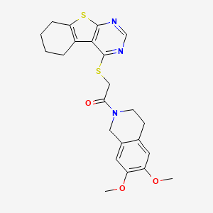 molecular formula C23H25N3O3S2 B6418605 Ethanone, 1-(3,4-dihydro-6,7-dimethoxy-2(1H)-isoquinolinyl)-2-[(5,6,7,8-tetrahydro[1]benzothieno[2,3-d]pyrimidin-4-yl)thio]- CAS No. 690642-42-3