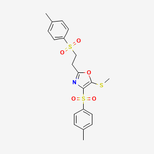 molecular formula C20H21NO5S3 B6418916 5-(Methylthio)-4-tosyl-2-(2-tosylethyl)oxazole CAS No. 929432-03-1