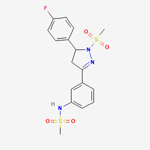 molecular formula C17H18FN3O4S2 B6419160 N-{3-[5-(4-fluorophenyl)-1-methanesulfonyl-4,5-dihydro-1H-pyrazol-3-yl]phenyl}methanesulfonamide CAS No. 851782-16-6