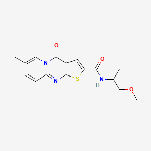 N-(1-methoxypropan-2-yl)-12-methyl-2-oxo-6-thia-1,8-diazatricyclo[7.4.0.0^{3,7}]trideca-3(7),4,8,10,12-pentaene-5-carboxamide