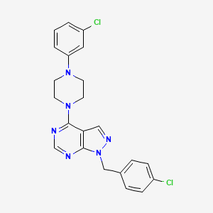 molecular formula C22H20Cl2N6 B6419339 1-[(4-Chlorophenyl)methyl]-4-[4-(3-chlorophenyl)piperazin-1-yl]pyrazolo[3,4-d]pyrimidine CAS No. 612523-87-2