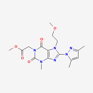 molecular formula C17H22N6O5 B6419427 methyl 2-(8-(3,5-dimethyl-1H-pyrazol-1-yl)-7-(2-methoxyethyl)-3-methyl-2,6-dioxo-2,3,6,7-tetrahydro-1H-purin-1-yl)acetate CAS No. 1014050-30-6