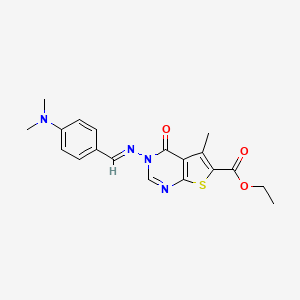 ethyl 3-[(E)-{[4-(dimethylamino)phenyl]methylidene}amino]-5-methyl-4-oxo-3H,4H-thieno[2,3-d]pyrimidine-6-carboxylate