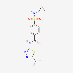 molecular formula C15H18N4O3S2 B6422142 Benzamide, 4-[(cyclopropylamino)sulfonyl]-N-[5-(1-methylethyl)-1,3,4-thiadiazol-2-yl]- CAS No. 898656-62-7