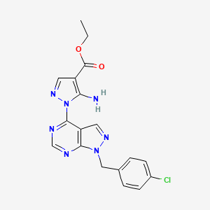 molecular formula C18H16ClN7O2 B6422598 ethyl 5-amino-1-(1-(4-chlorobenzyl)-1H-pyrazolo[3,4-d]pyrimidin-4-yl)-1H-pyrazole-4-carboxylate CAS No. 1134490-07-5