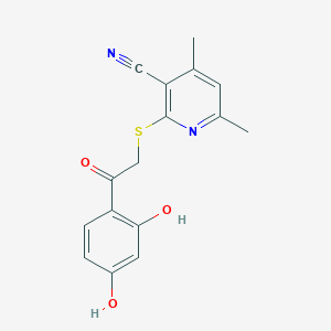 molecular formula C16H14N2O3S B6422875 2-((2-(2,4-dihydroxyphenyl)-2-oxoethyl)thio)-4,6-dimethylnicotinonitrile CAS No. 1007683-72-8