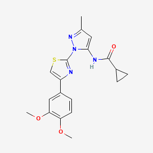 molecular formula C19H20N4O3S B6423029 N-(1-(4-(3,4-dimethoxyphenyl)thiazol-2-yl)-3-methyl-1H-pyrazol-5-yl)cyclopropanecarboxamide CAS No. 1019095-99-8