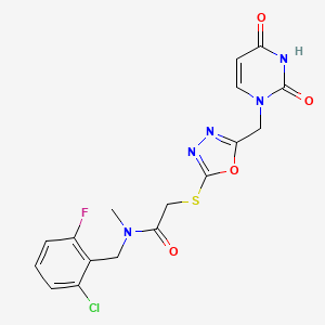 molecular formula C17H15ClFN5O4S B6423182 N-(2-chloro-6-fluorobenzyl)-2-((5-((2,4-dioxo-3,4-dihydropyrimidin-1(2H)-yl)methyl)-1,3,4-oxadiazol-2-yl)thio)-N-methylacetamide CAS No. 1091461-49-2