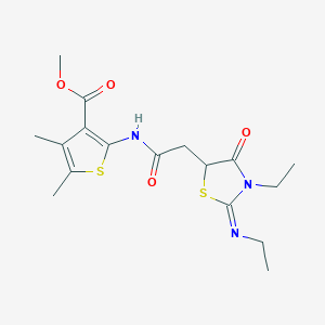 molecular formula C17H23N3O4S2 B6423233 methyl 2-({[(2Z)-3-ethyl-2-(ethylimino)-4-oxo-1,3-thiazolidin-5-yl]acetyl}amino)-4,5-dimethylthiophene-3-carboxylate CAS No. 6148-39-6