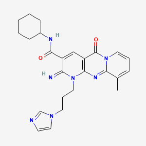 molecular formula C25H29N7O2 B6423486 N-cyclohexyl[1-(3-imidazolylpropyl)-2-imino-10-methyl-5-oxo(1,6-dihydropyridin o[2,3-d]pyridino[1,2-a]pyrimidin-3-yl)]carboxamide CAS No. 607387-26-8