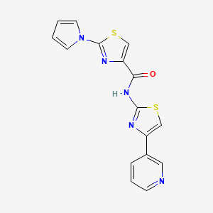 molecular formula C16H11N5OS2 B6423623 N-(4-(pyridin-3-yl)thiazol-2-yl)-2-(1H-pyrrol-1-yl)thiazole-4-carboxamide CAS No. 1207018-44-7